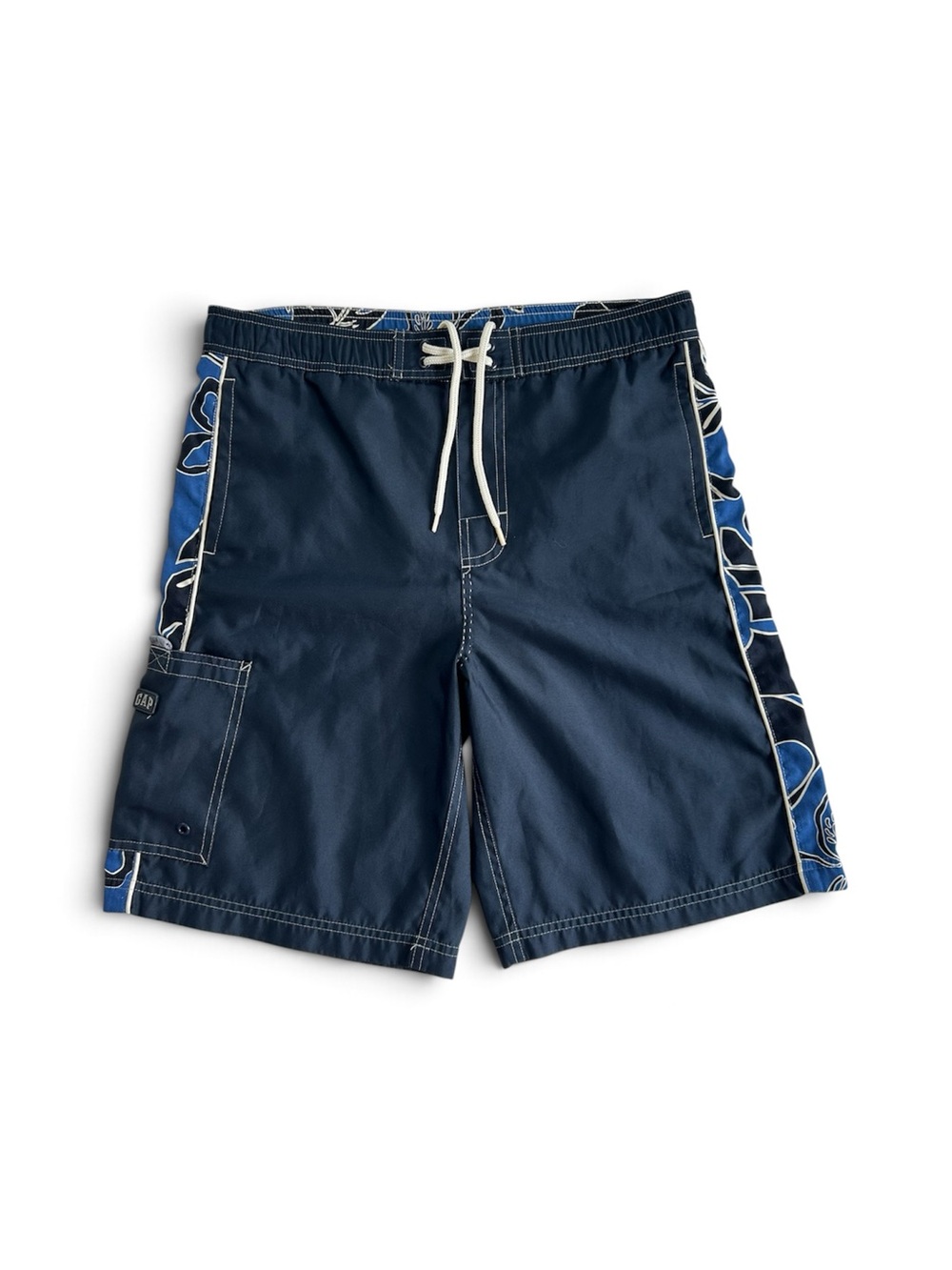 GAP Y2K Vintage Surfer Swim Board Shorts with Blue Floral Side Panels